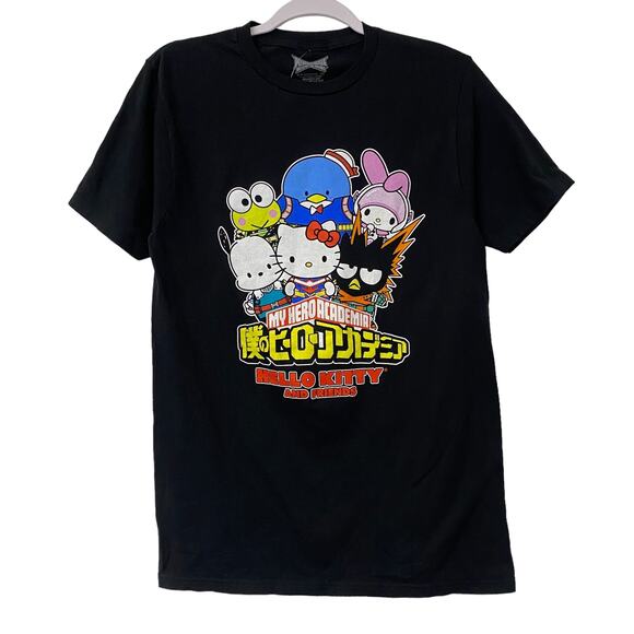 My Hero Academia Hello Kitty Black Graphic Print Short Sleeve T Shirt - Picture 1 of 6